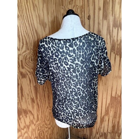 MINK PINK Womens Cheeta Blue Print Blue Sheer Blouse V-Neck Size M - Picture 6 of 7